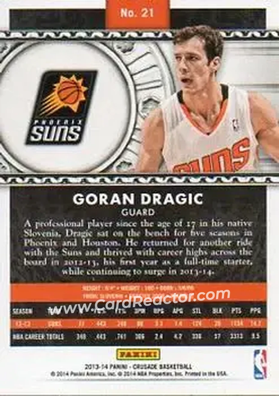 2013-14 Panini Crusade #21 - Goran Dragić - Phoenix Suns - Back
