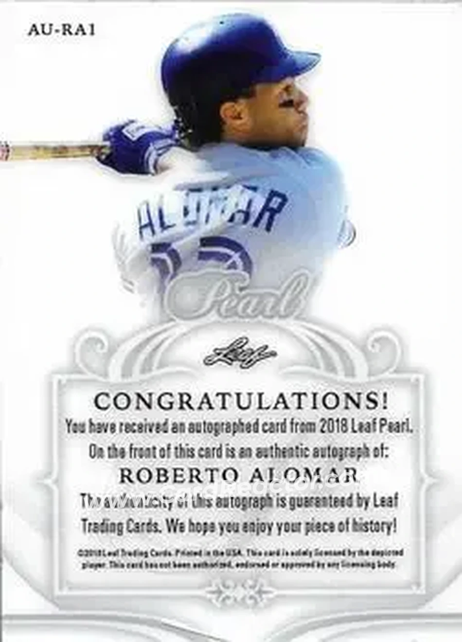 2018-19 Leaf Pearl - Autographs Platinum #AU-RA1 - Roberto Alomar - Back