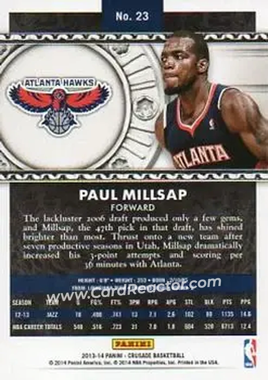 2013-14 Panini Crusade #23 - Paul Millsap - Atlanta Hawks - Back 2013-14 Panini Crusade #23 - Paul Millsap - Atlanta Hawks - Back
