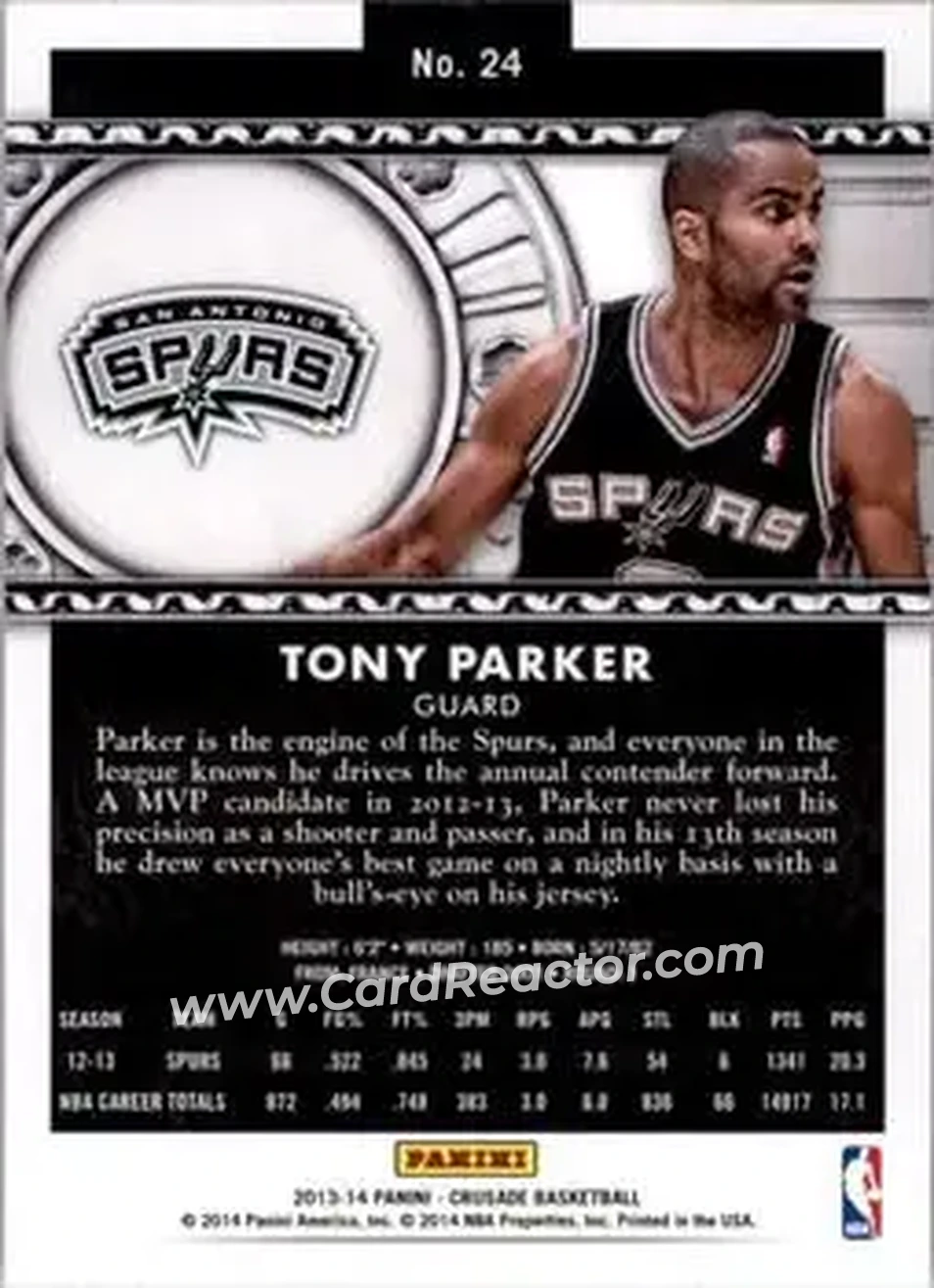 2013-14 Panini Crusade #24 - Tony Parker - San Antonio Spurs - Back 2013-14 Panini Crusade #24 - Tony Parker - San Antonio Spurs - Back