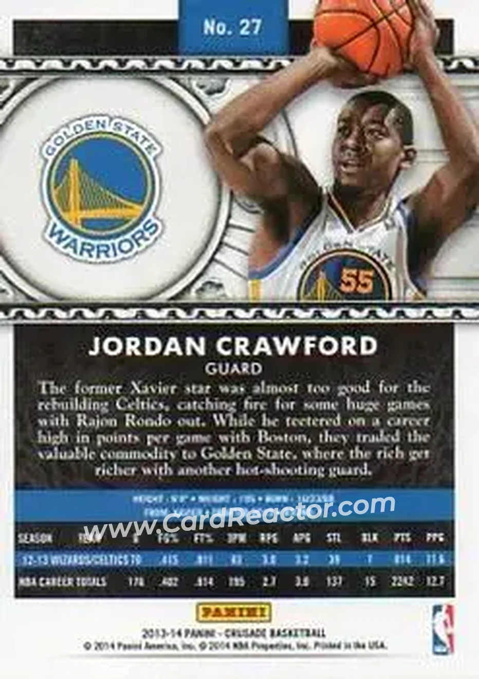 2013-14 Panini Crusade #27 - Jordan Crawford - Golden State Warriors - Back 2013-14 Panini Crusade #27 - Jordan Crawford - Golden State Warriors - Back