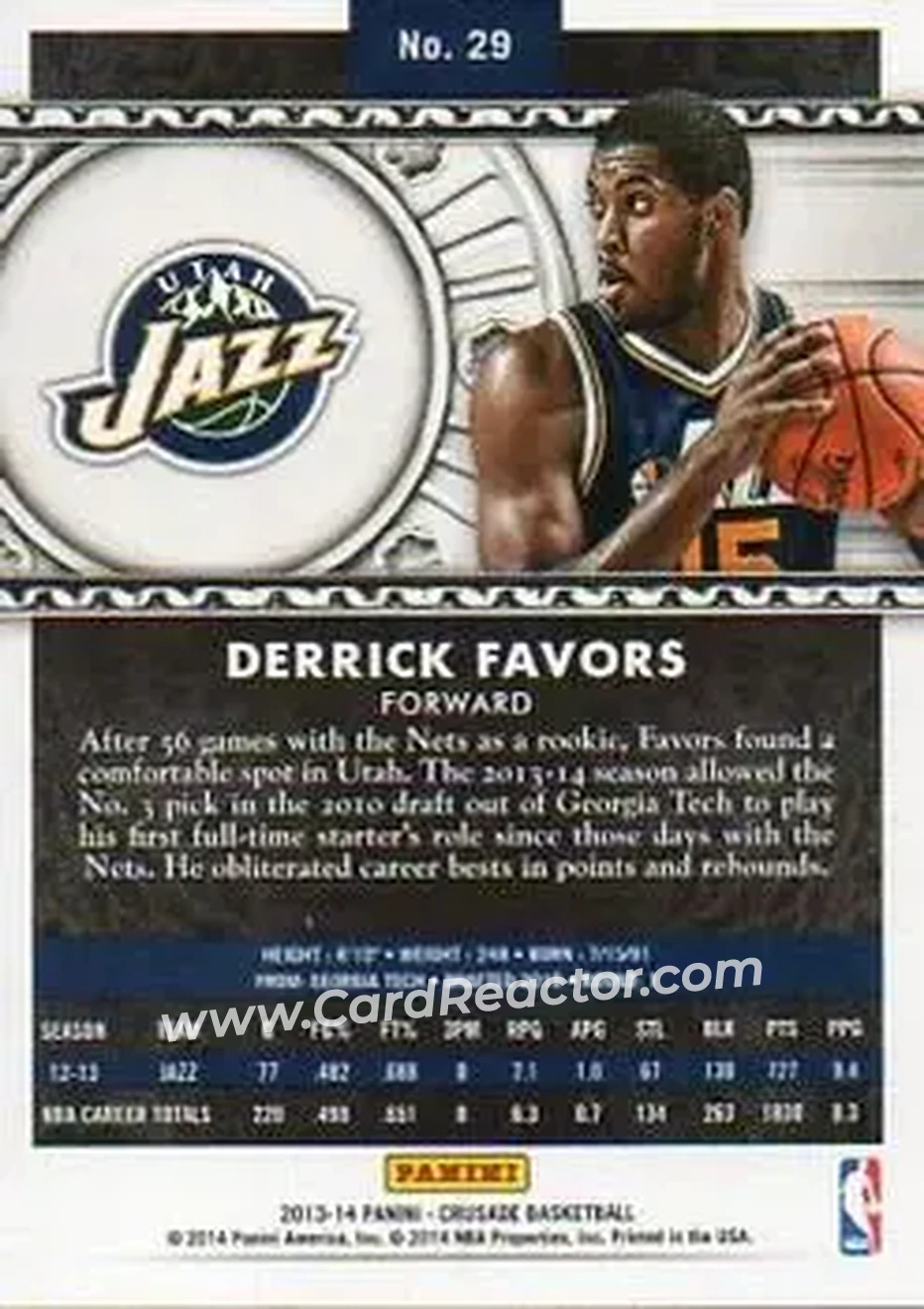 2013-14 Panini Crusade #29 - Derrick Favors - Utah Jazz - Back
