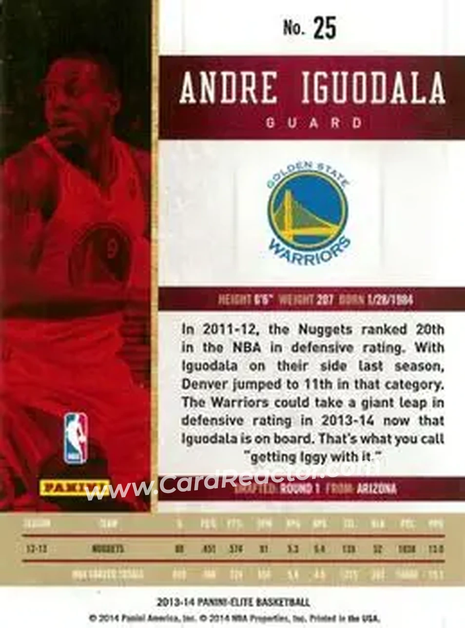 2013-14 Panini Elite #25 - Andre Iguodala - Golden State Warriors - Back