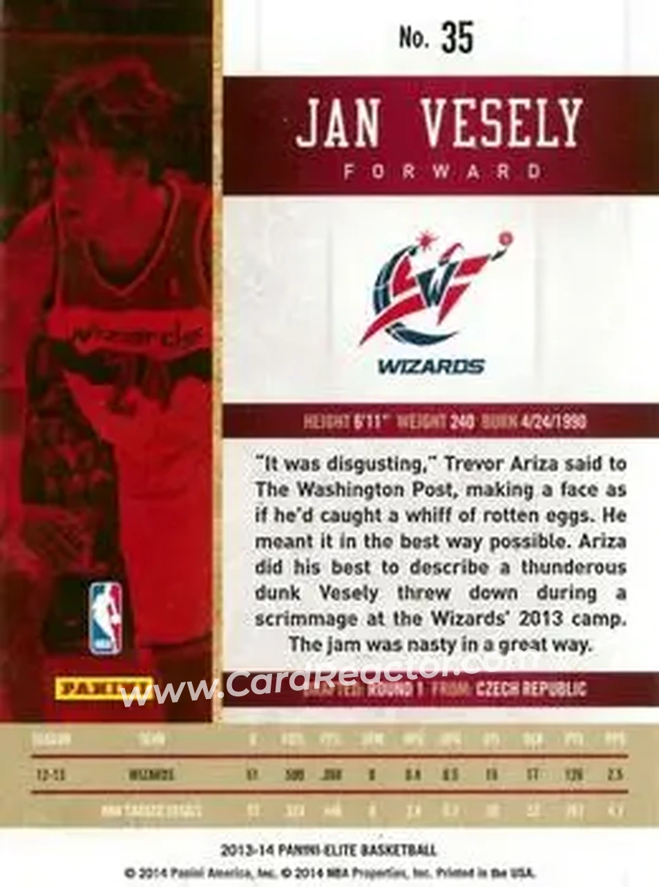 2013-14 Panini Elite #35 - Jan Veselý - Washington Wizards - Back 2013-14 Panini Elite #35 - Jan Veselý - Washington Wizards - Back