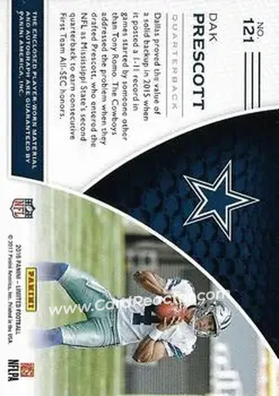 2016 Panini Limited #121 - Dak Prescott - Dallas Cowboys - Back