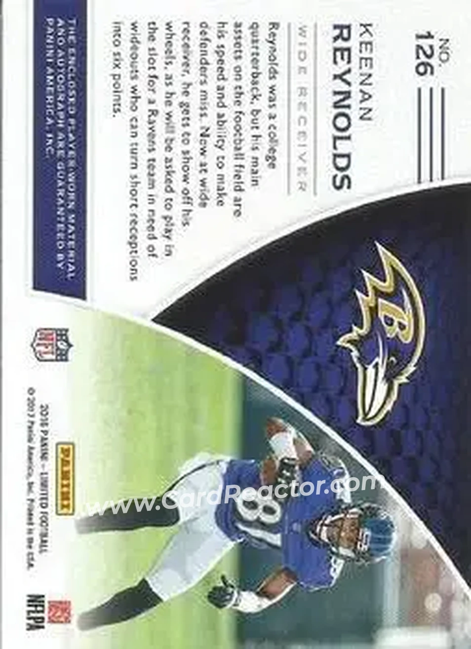2016 Panini Limited #126 - Keenan Reynolds - Baltimore Ravens - Back