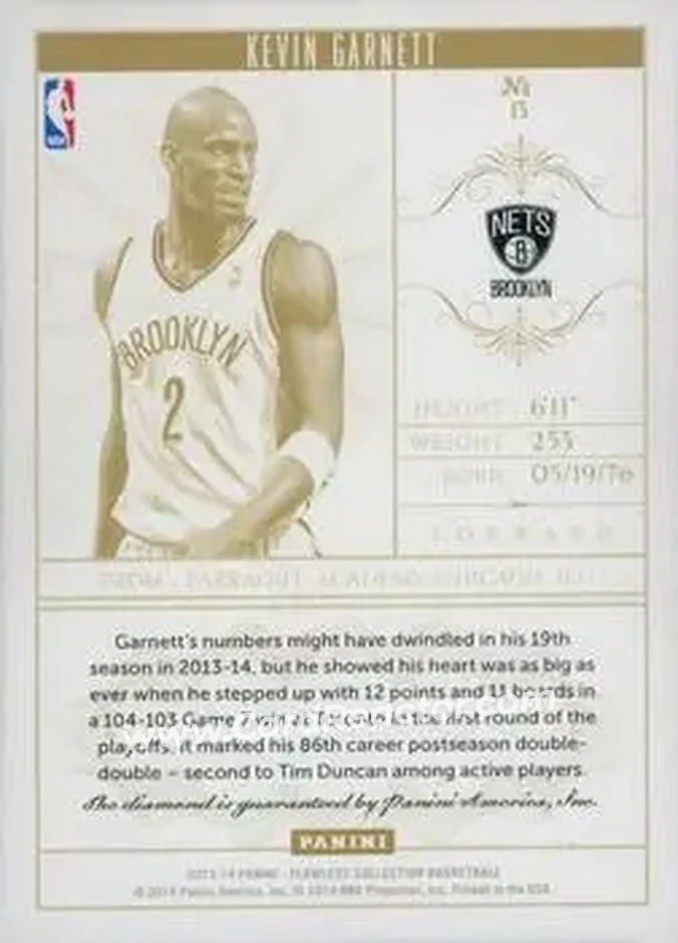 2013-14 Panini Flawless #13 - Kevin Garnett - Brooklyn Nets - Back