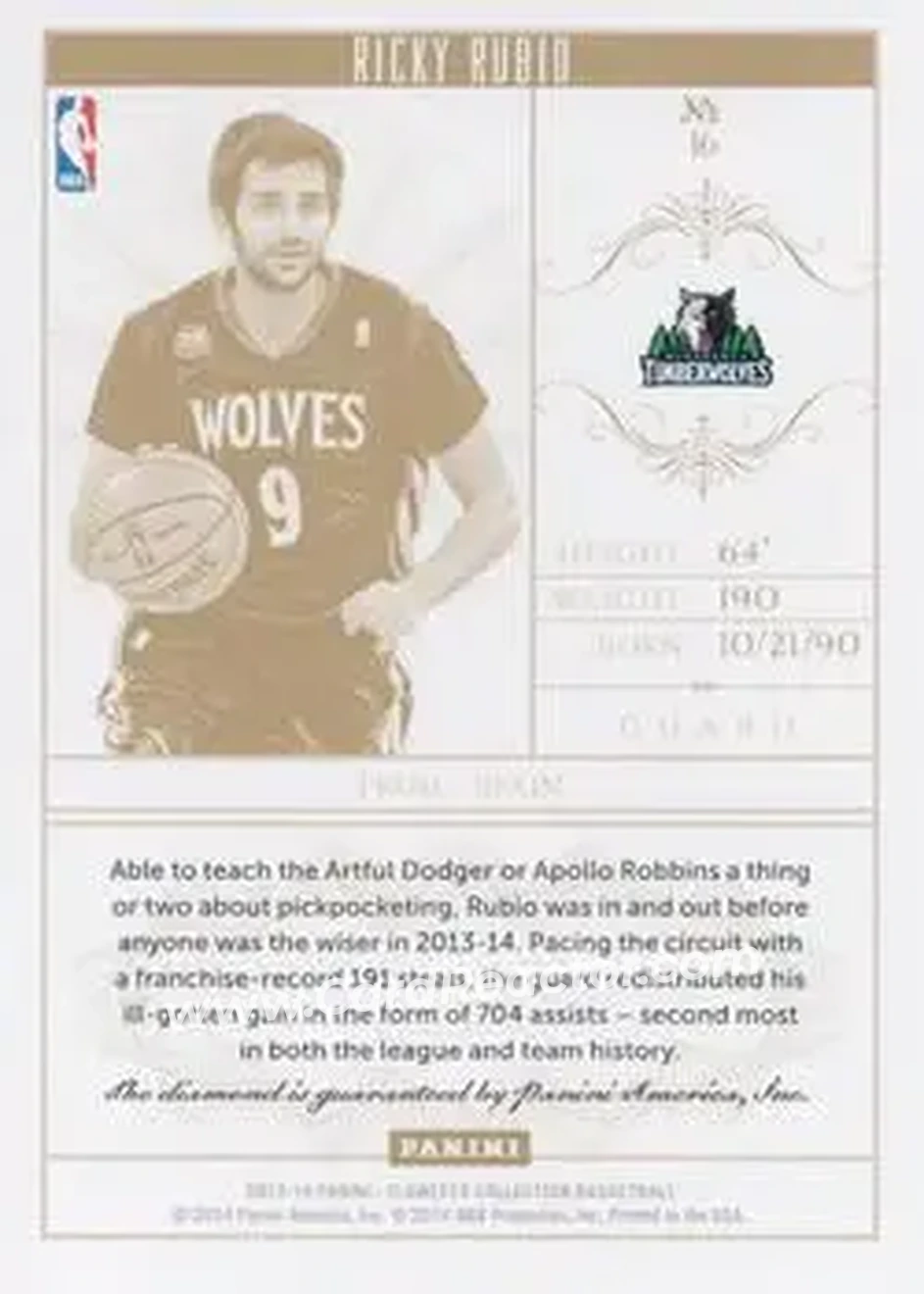 2013-14 Panini Flawless #16 - Ricky Rubio - Minnesota Timberwolves - Back 2013-14 Panini Flawless #16 - Ricky Rubio - Minnesota Timberwolves - Back