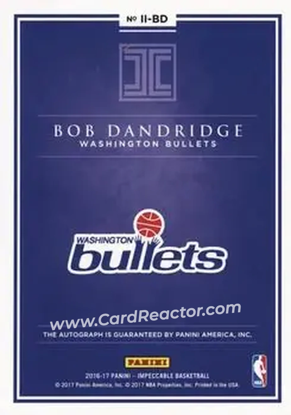 2016-17 Panini Impeccable - Indelible Ink #II-BD - Bob Dandridge - Washington Bullets - Back