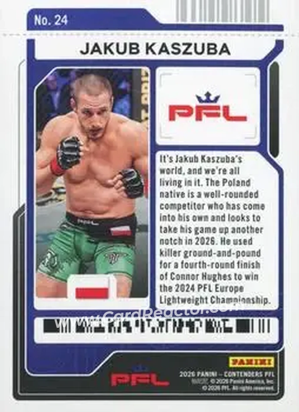 2026 Panini Contenders PFL - Main Event Ticket #24 - Jakub Kaszuba - Back