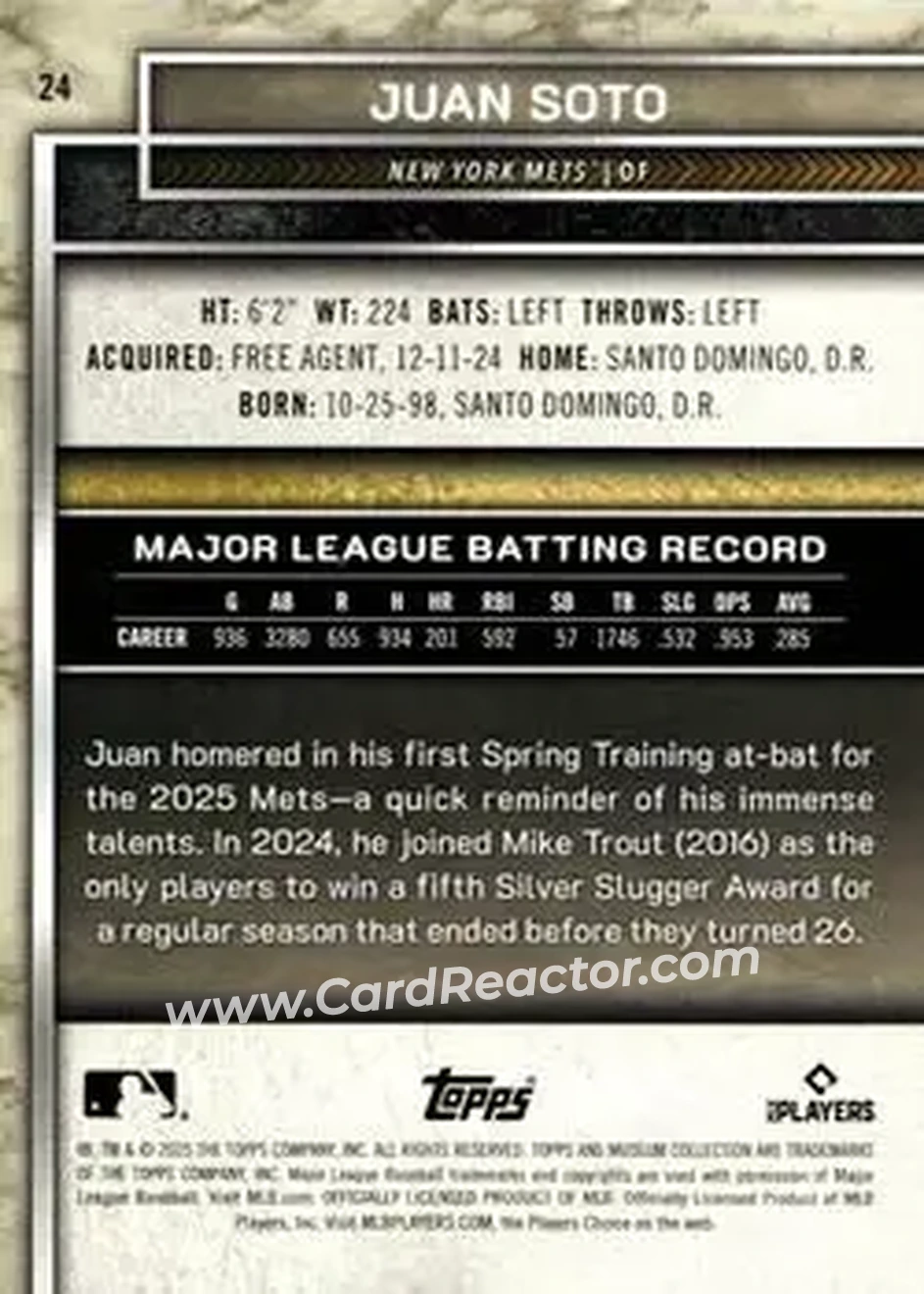 2025 Topps Museum Collection - Bronze #24 - Juan Soto - New York Mets - Back