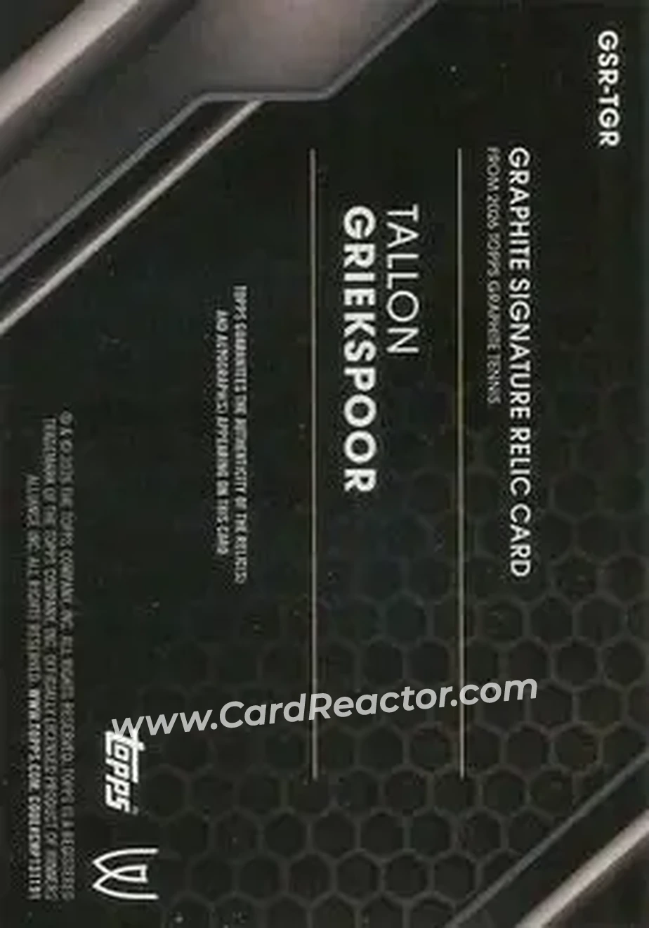 2026 Topps Graphite - Graphite Signature Relics #GSR-TGR - Tallon Griekspoor - Back