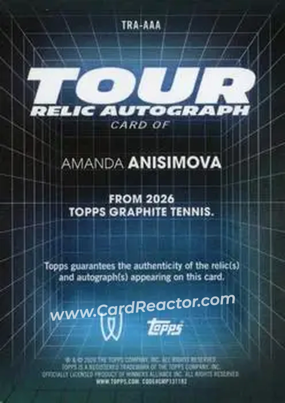2026 Topps Graphite - Tour Relic Autographs #TRA-AAA - Amanda Anisimova - Back