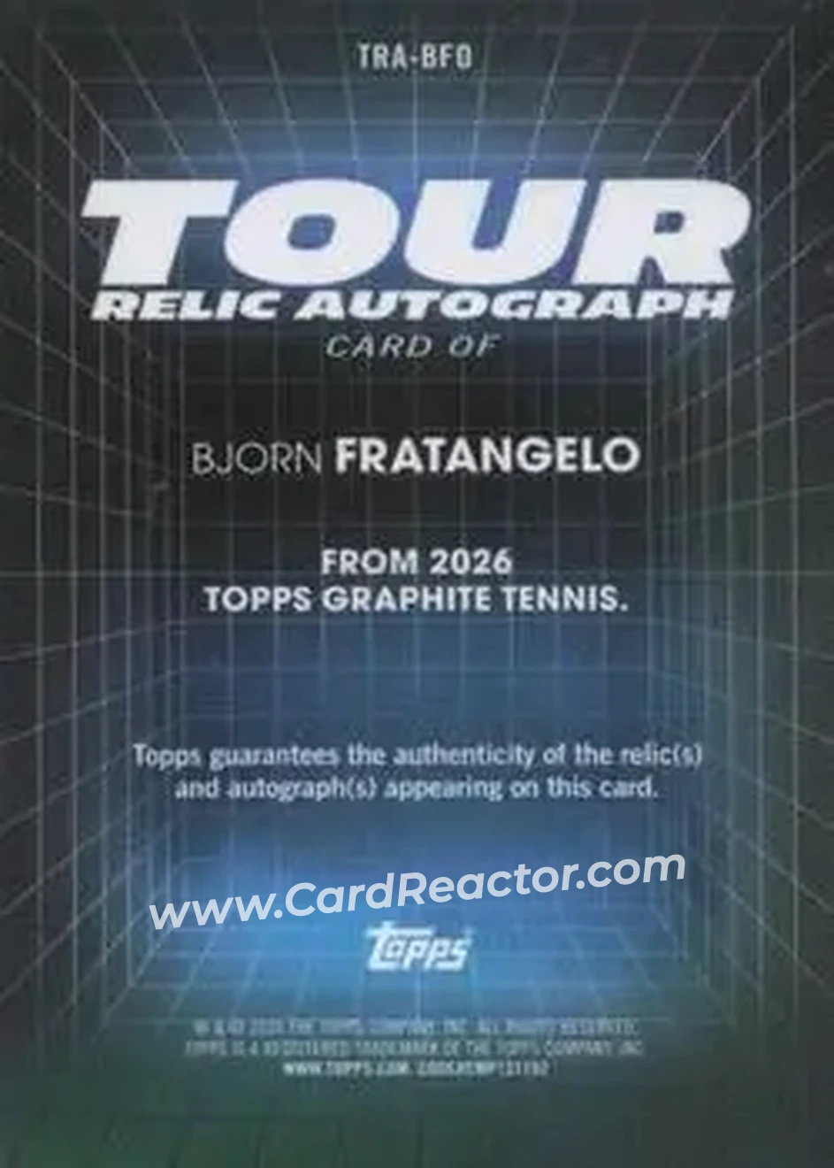 2026 Topps Graphite - Tour Relic Autographs #TRA-BFO - Bjorn Fratangelo - Back