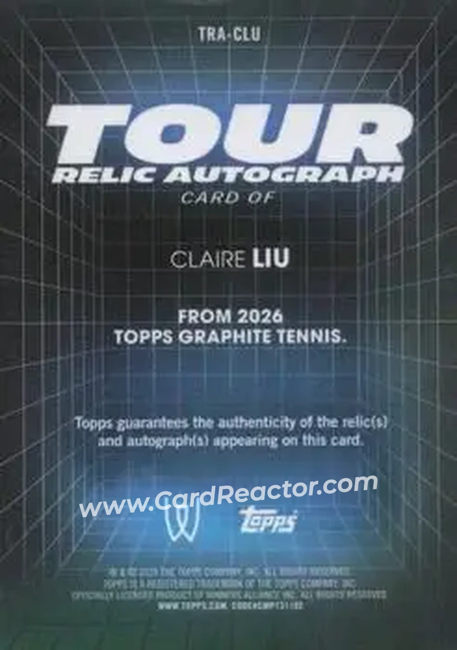 2026 Topps Graphite - Tour Relic Autographs #TRA-CLU - Claire Liu - Back