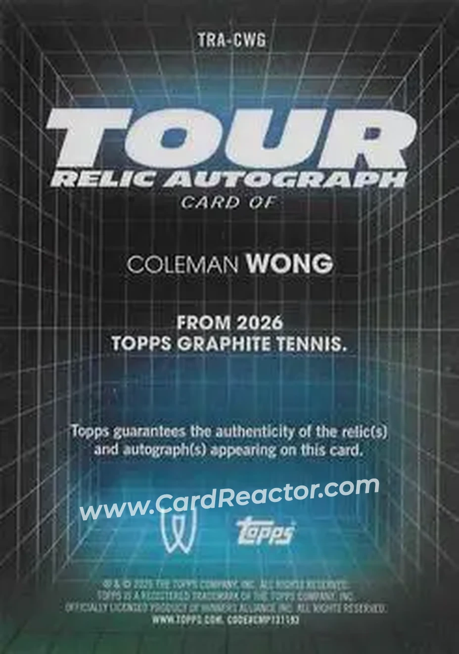 2026 Topps Graphite - Tour Relic Autographs #TRA-CWG - Coleman Wong - Back