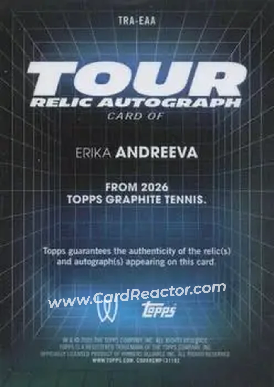 2026 Topps Graphite - Tour Relic Autographs #TRA-EAA - Erika Andreeva - Back