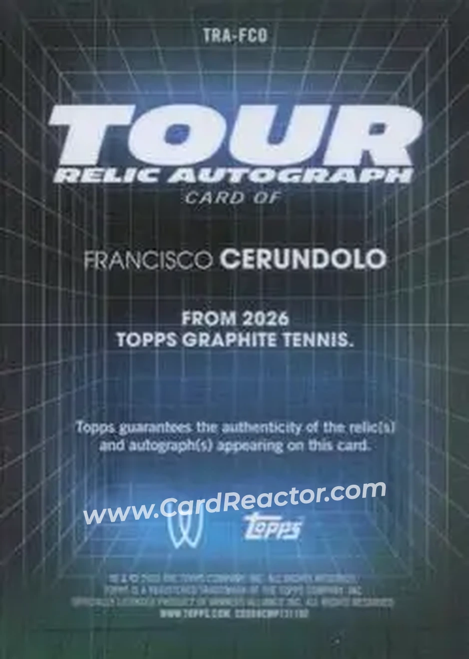2026 Topps Graphite - Tour Relic Autographs #TRA-FCO - Francisco Cerundolo - Back