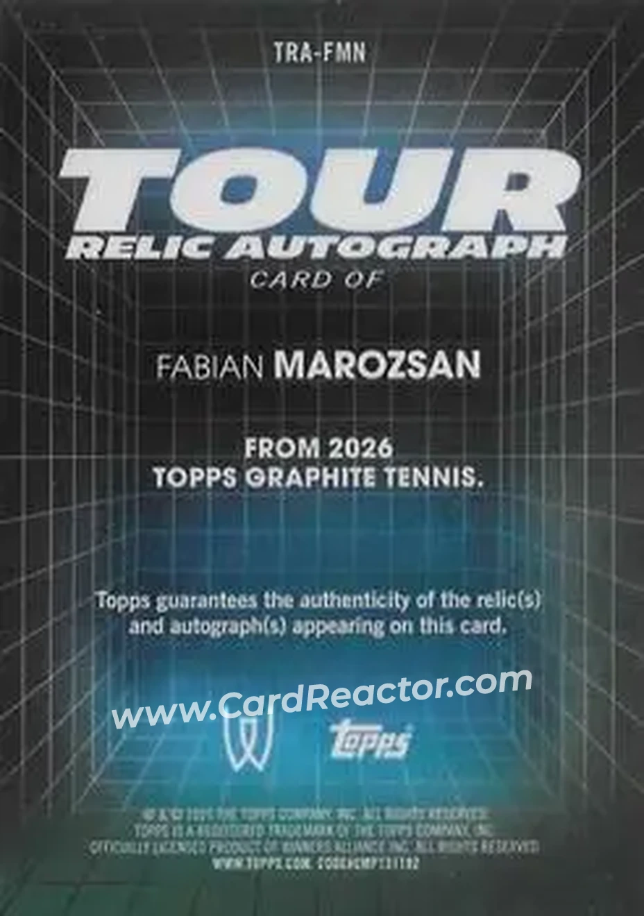 2026 Topps Graphite - Tour Relic Autographs #TRA-FMN - Fabian Marozsan - Back