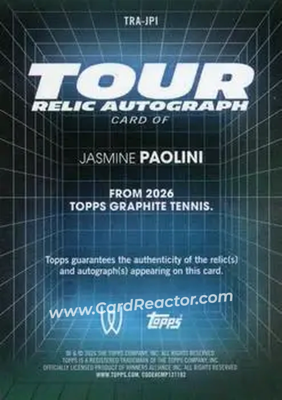 2026 Topps Graphite - Tour Relic Autographs #TRA-JPI - Jasmine Paolini - Back