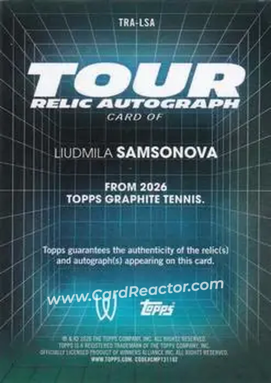2026 Topps Graphite - Tour Relic Autographs #TRA-LSA - Liudmila Samsonova - Back
