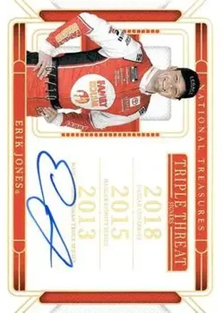 2025 Panini National Treasures - Triple Threat Signers Holo Gold #TTS-EJN - Erik Jones - Legacy Motor Club
