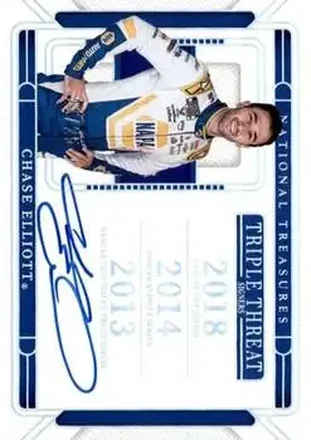 2025 Panini National Treasures - Triple Threat Signers Holo Silver #TTS-CET - Chase Elliott - Hendrick Motorsports
