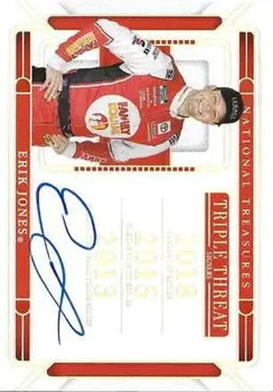 2025 Panini National Treasures - Triple Threat Signers Holo Silver #TTS-EJN - Erik Jones - Legacy Motor Club