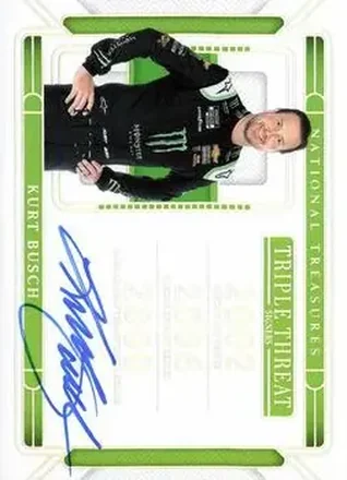 2025 Panini National Treasures - Triple Threat Signers Holo Silver #TTS-KBS - Kurt Busch - Chip Ganassi Racing