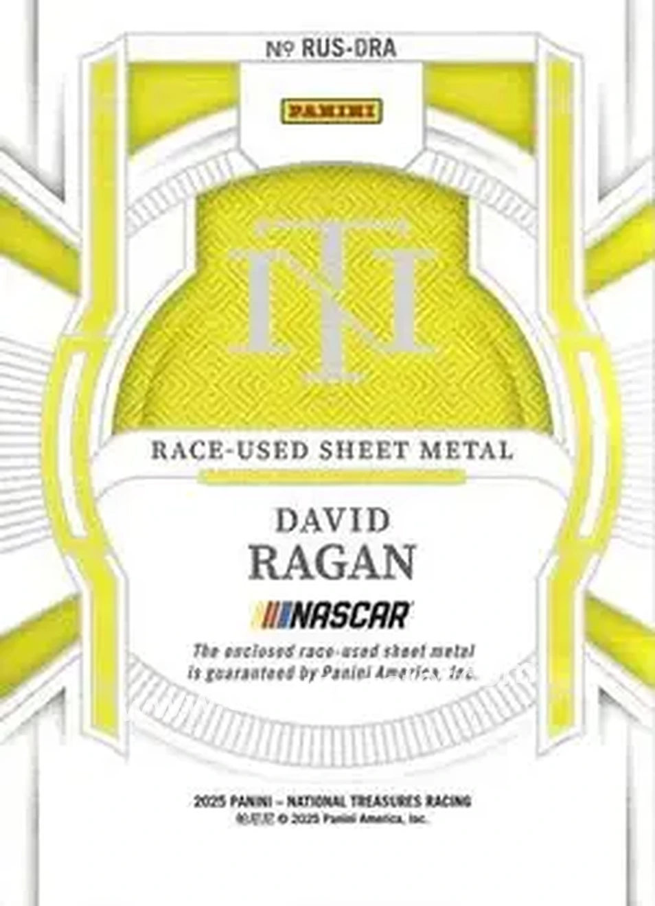 2025 Panini National Treasures - Race Used Sheet Metal #RUS-DRA - David Ragan - Roush Fenway Racing - Back 2025 Panini National Treasures - Race Used Sheet Metal #RUS-DRA - David Ragan - Roush Fenway Racing - Back
