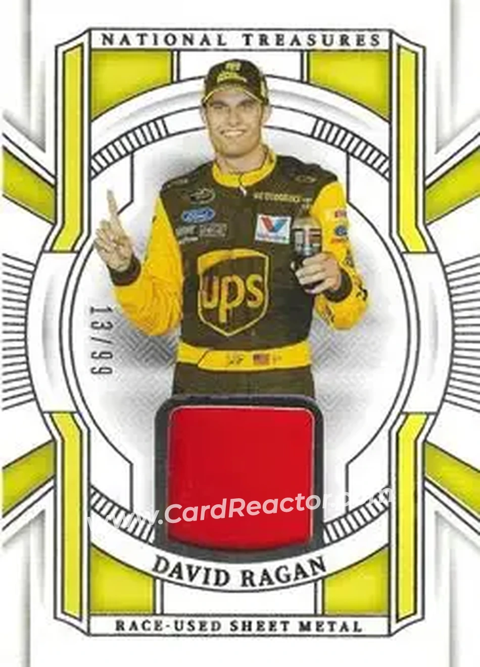 2025 Panini National Treasures - Race Used Sheet Metal #RUS-DRA - David Ragan - Roush Fenway Racing - Front 2025 Panini National Treasures - Race Used Sheet Metal #RUS-DRA - David Ragan - Roush Fenway Racing - Front