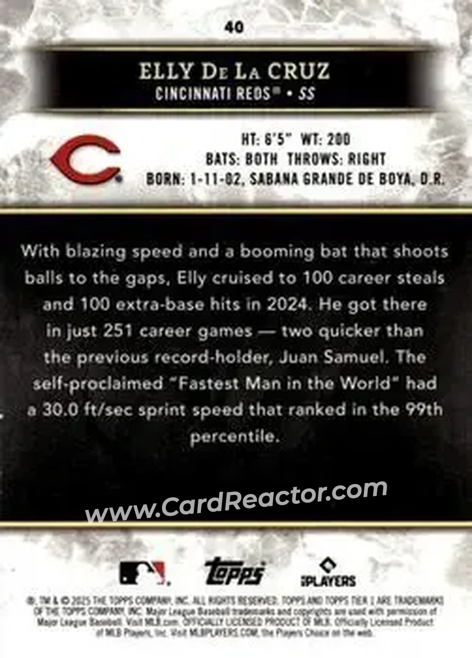 2025 Topps Tier One - Red Foil #40 - Elly De La Cruz - Cincinnati Reds - Back