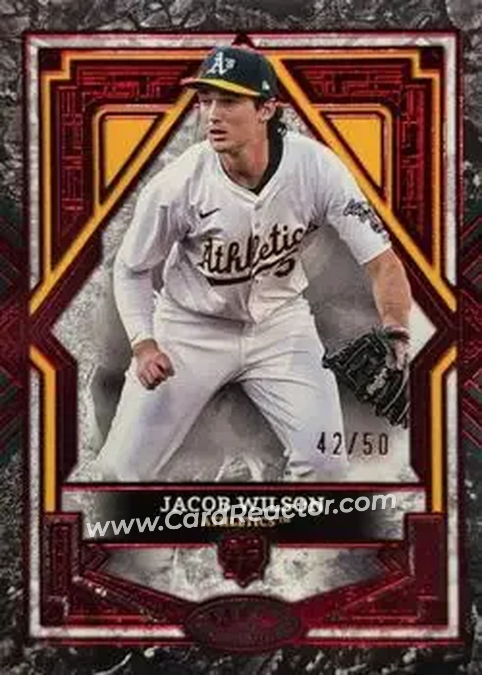 2025 Topps Tier One - Red Foil #85 - Jacob Wilson - Athletics - Front 2025 Topps Tier One - Red Foil #85 - Jacob Wilson - Athletics - Front