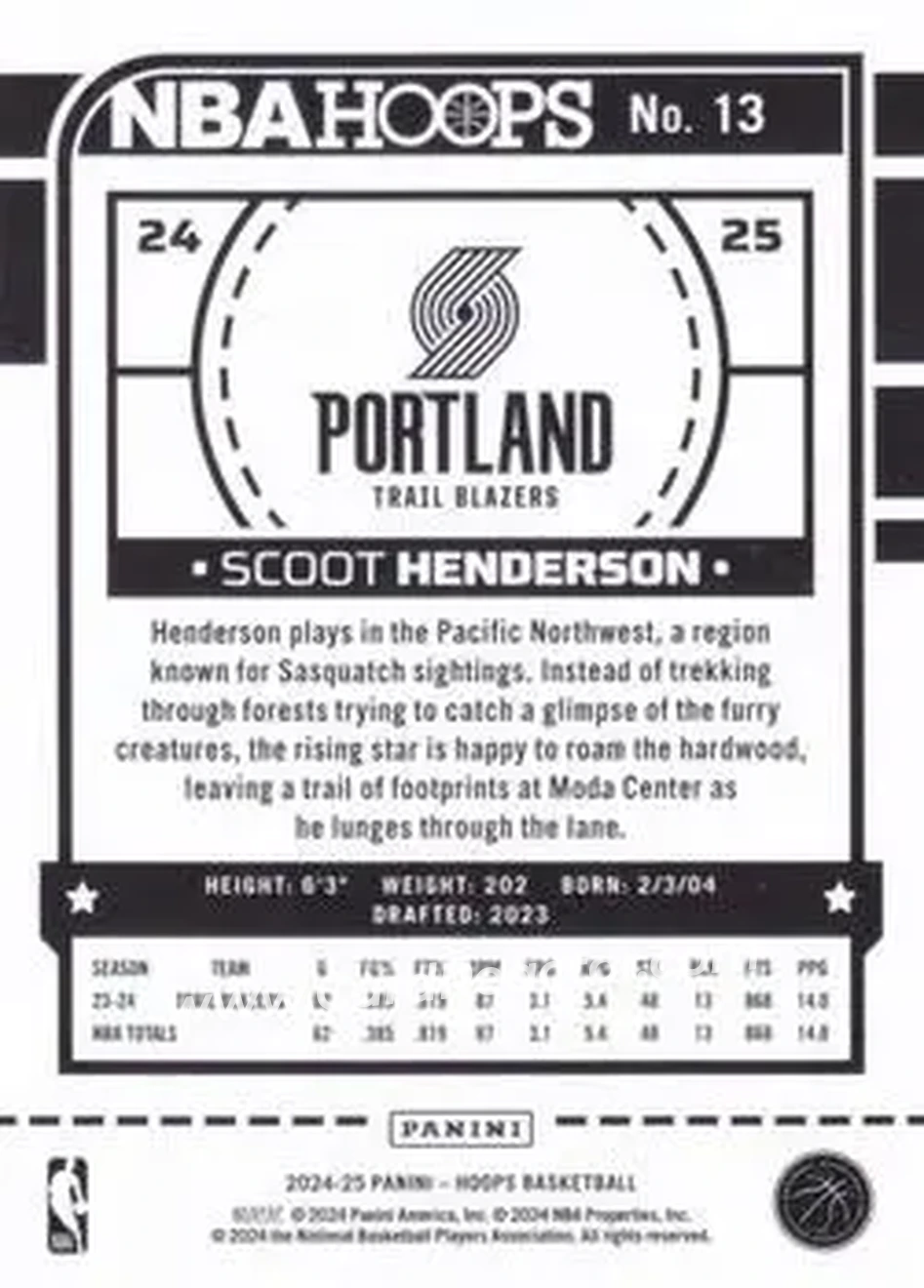2024-25 Hoops #13 - Scoot Henderson - Portland Trail Blazers - Back 2024-25 Hoops #13 - Scoot Henderson - Portland Trail Blazers - Back