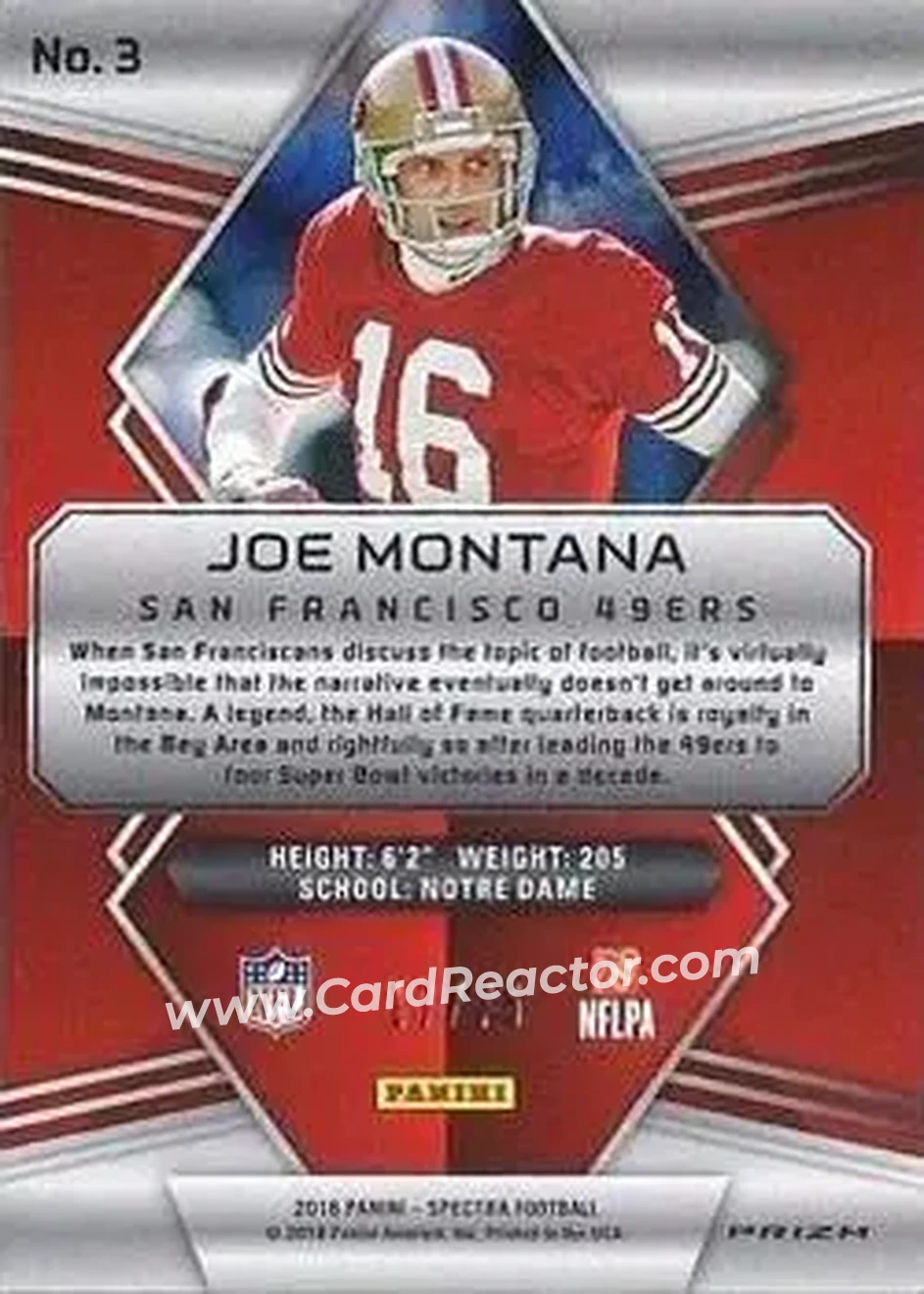 2018 Panini Spectra - Neon Blue #3b - Joe Montana - San Francisco 49ers - Back