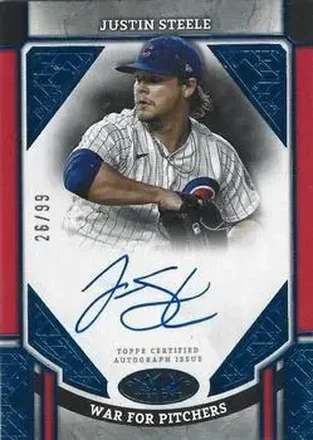 2024 Topps Tier One - Advanced Stats Stars Autographs Blue Foil #ASA-JS - Justin Steele - Chicago Cubs
