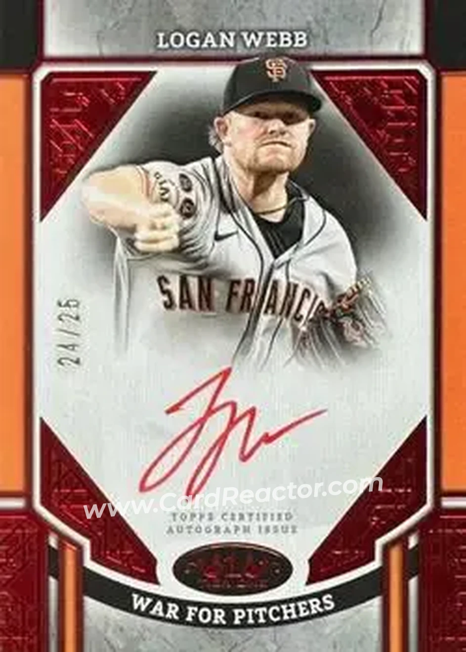 2024 Topps Tier One - Advanced Stats Stars Autographs Red Foil #ASA-LW - Logan Webb - San Francisco Giants - Front 2024 Topps Tier One - Advanced Stats Stars Autographs Red Foil #ASA-LW - Logan Webb - San Francisco Giants - Front