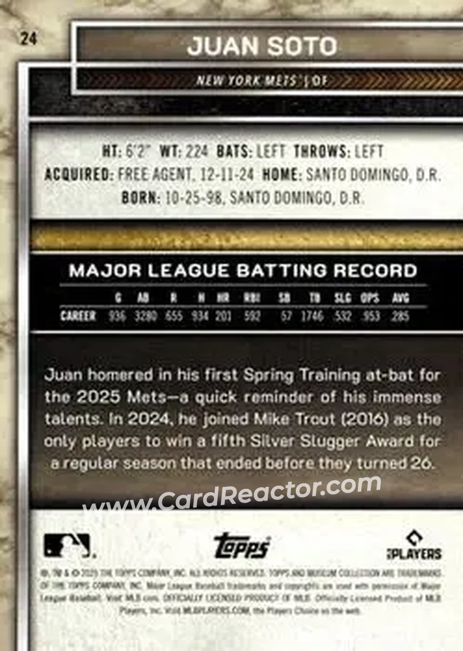 2025 Topps Museum Collection - Blue Topaz #24 - Juan Soto - New York Mets - Back