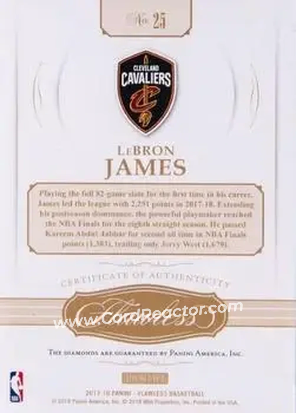 2017-18 Panini Flawless - Triple #25 - LeBron James - Cleveland Cavaliers - Back