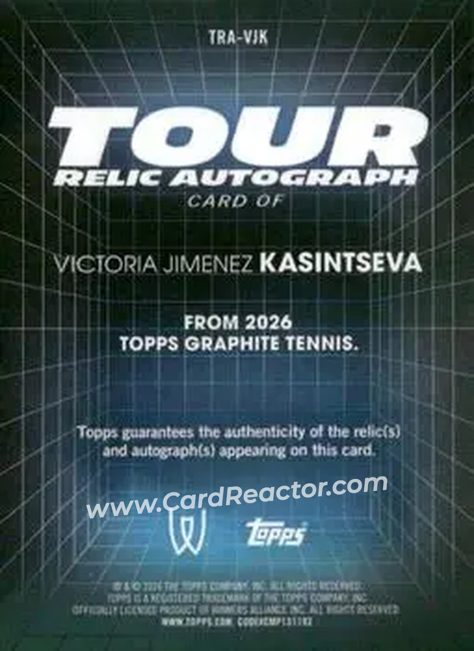 2026 Topps Graphite - Tour Relic Autographs #TRA-VJK - Victoria Jimenez Kasintseva - Back