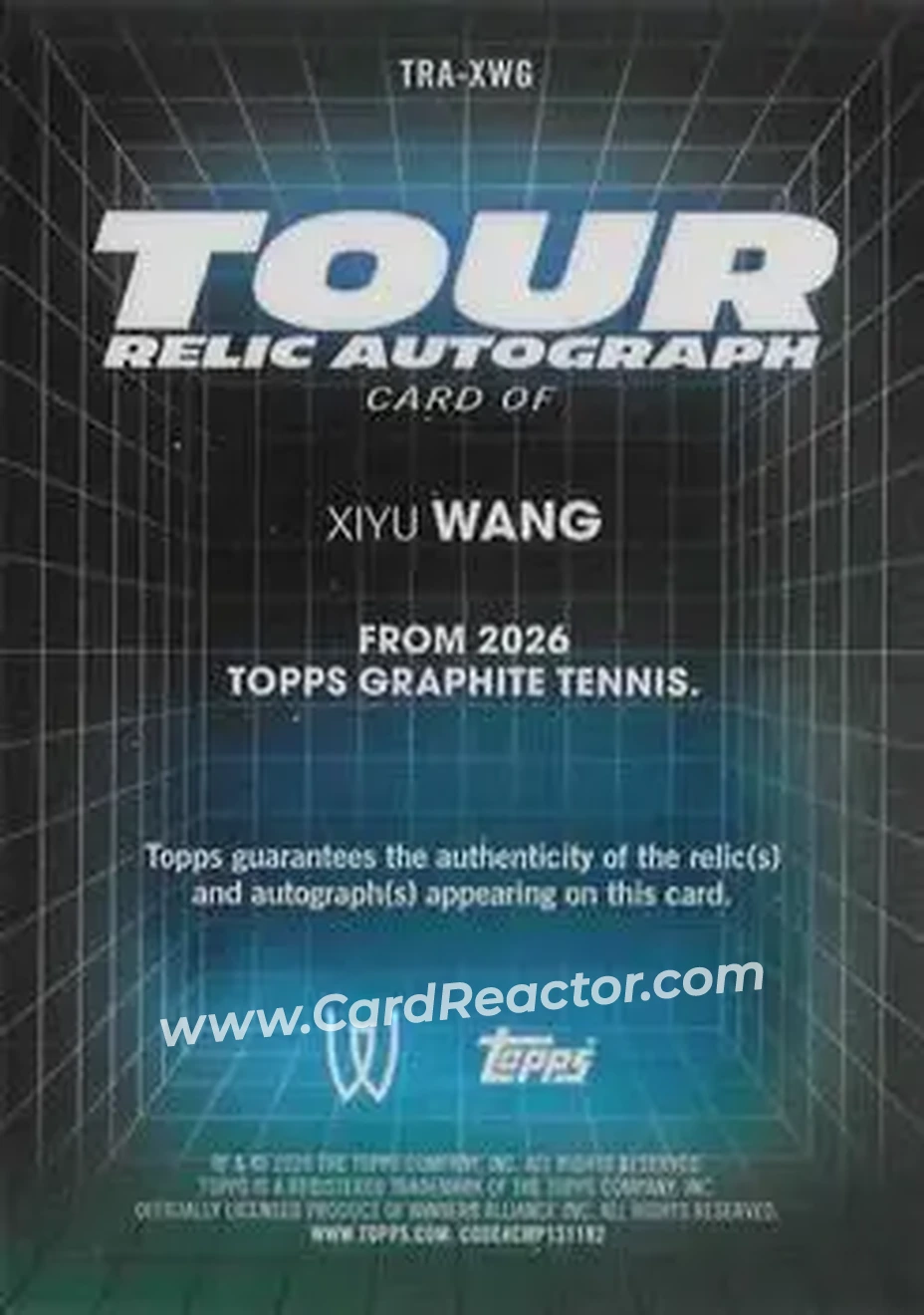 2026 Topps Graphite - Tour Relic Autographs #TRA-XWG - Xiyu Wang - Back