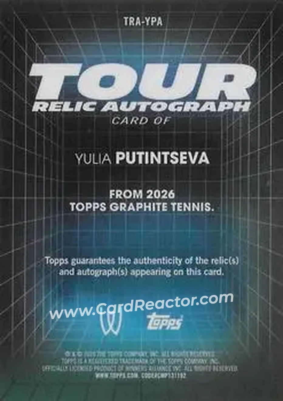 2026 Topps Graphite - Tour Relic Autographs #TRA-YPA - Yulia Putintseva - Back