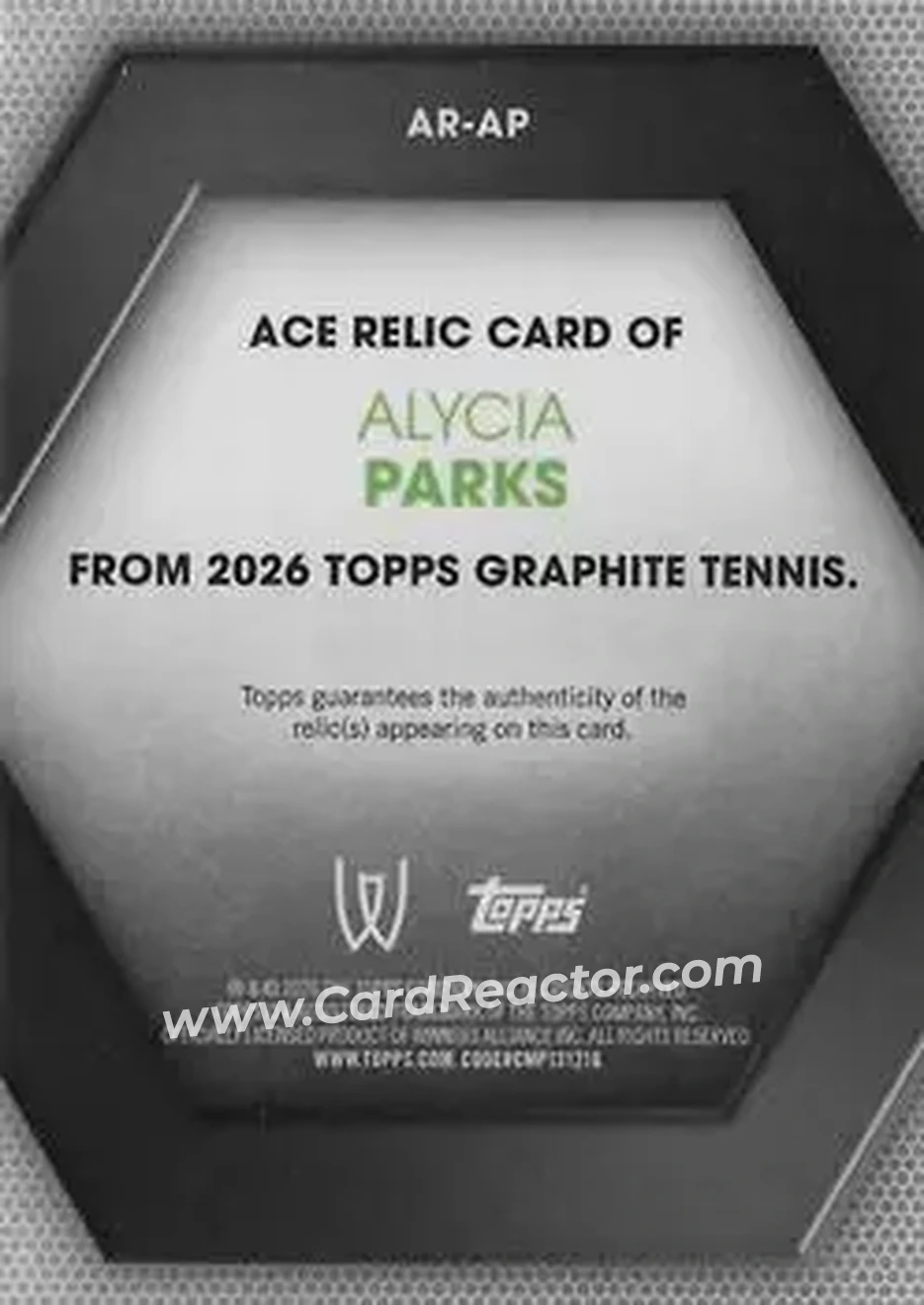 2026 Topps Graphite - Ace Relics #AR-AP - Alycia Parks - Back 2026 Topps Graphite - Ace Relics #AR-AP - Alycia Parks - Back