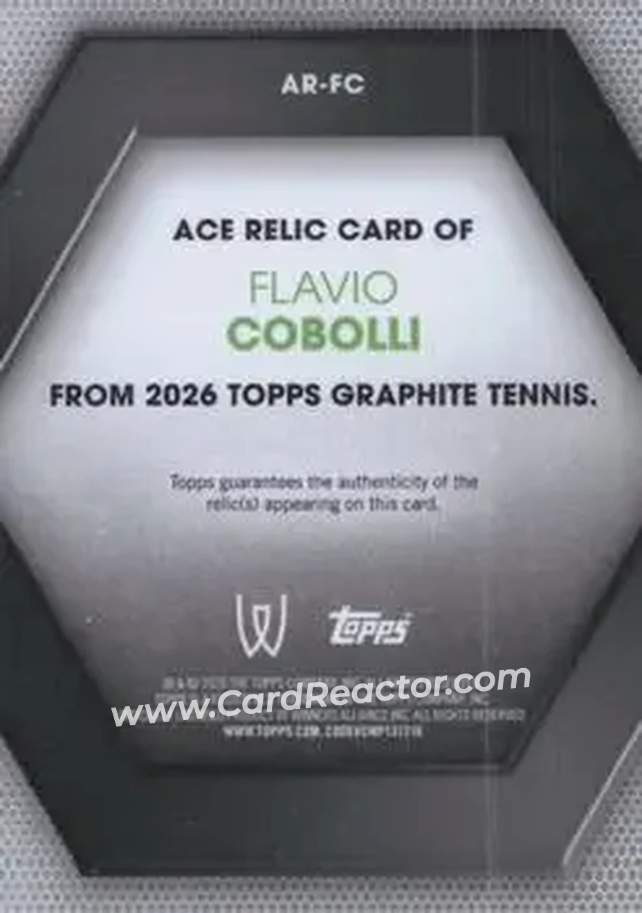 2026 Topps Graphite - Ace Relics #AR-FC - Flavio Cobolli - Back