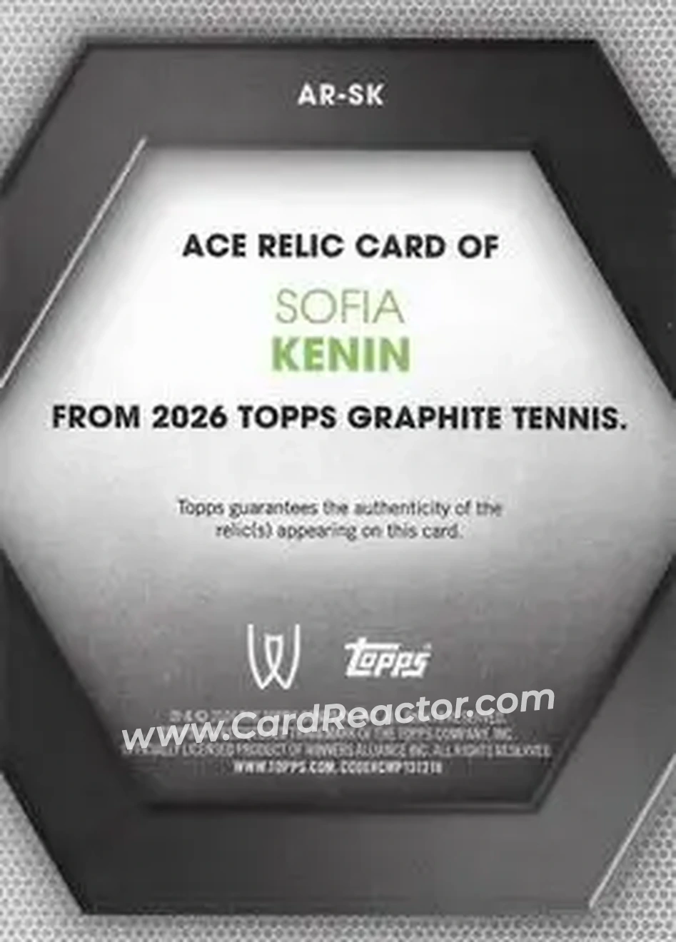 2026 Topps Graphite - Ace Relics #AR-SK - Sofia Kenin - Back