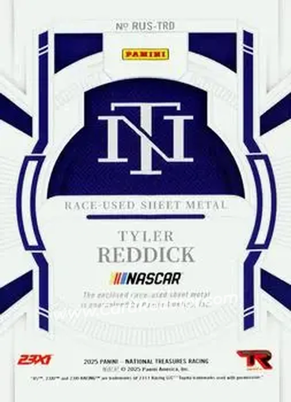 2025 Panini National Treasures - Race Used Sheet Metal Blue #RUS-TRD - Tyler Reddick - 23XI Racing - Back