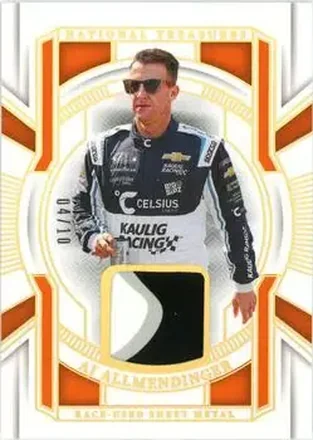 2025 Panini National Treasures #RUS-AJA Race Used Sheet Metal Holo Gold AJ Allmendinger