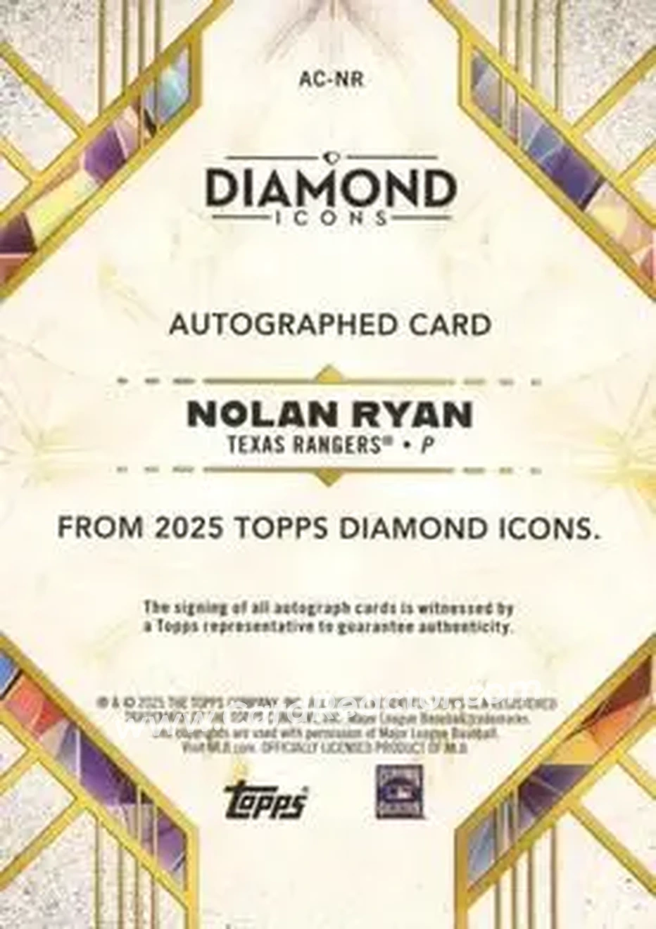 2025 Topps Diamond Icons - Base Autographs Red #AC-NR - Nolan Ryan - Texas Rangers - Back 2025 Topps Diamond Icons - Base Autographs Red #AC-NR - Nolan Ryan - Texas Rangers - Back