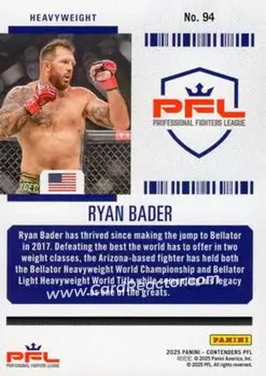 2025 Panini Contenders PFL - Season Ticket Gold #94 - Ryan Bader - Back