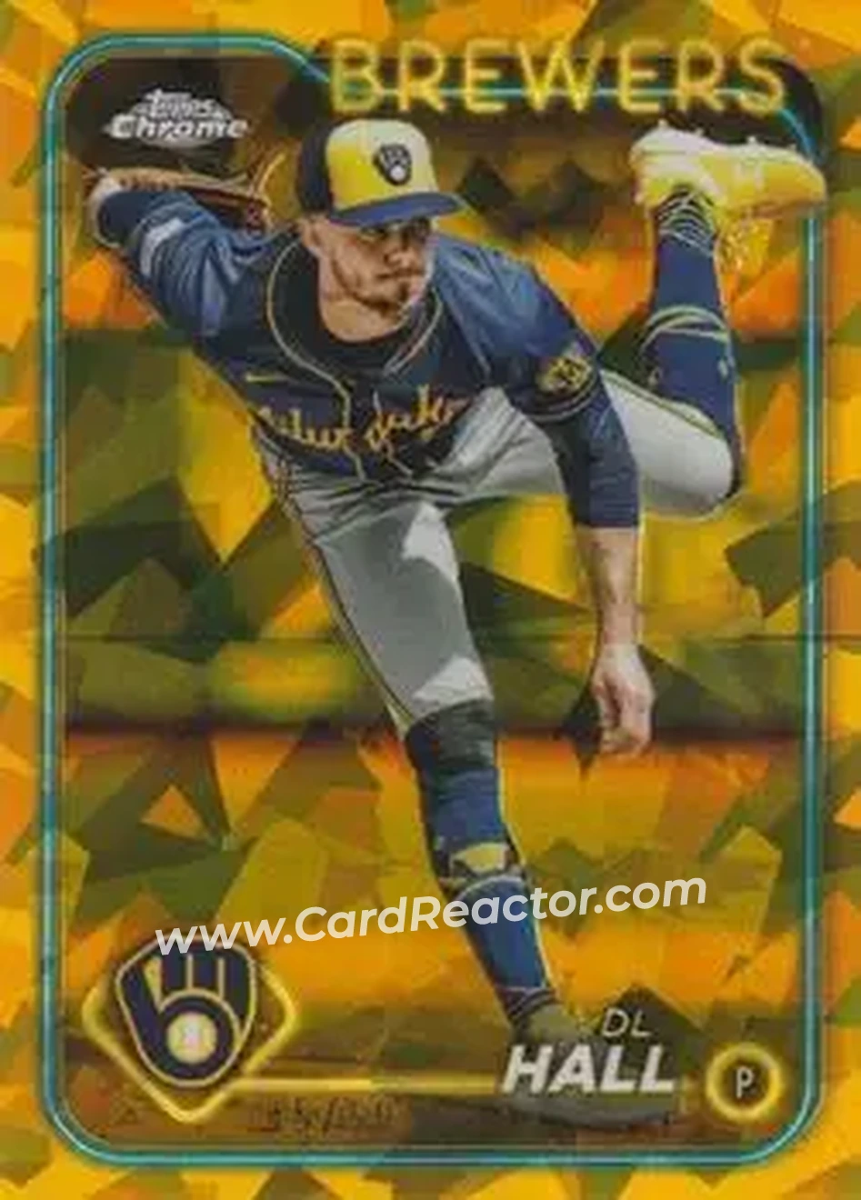 2024 Topps Chrome Update Sapphire Edition - Gold Sapphire #USCS112 - DL Hall - Milwaukee Brewers - Front 2024 Topps Chrome Update Sapphire Edition - Gold Sapphire #USCS112 - DL Hall - Milwaukee Brewers - Front